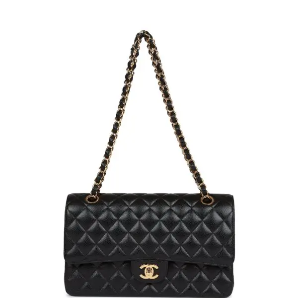 Chanel Medium Classic Double Flap Bag Black Caviar Gold Hardware