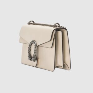 A white leather DIONYSUS SMALL SHOULDER BAG with a metal clasp.