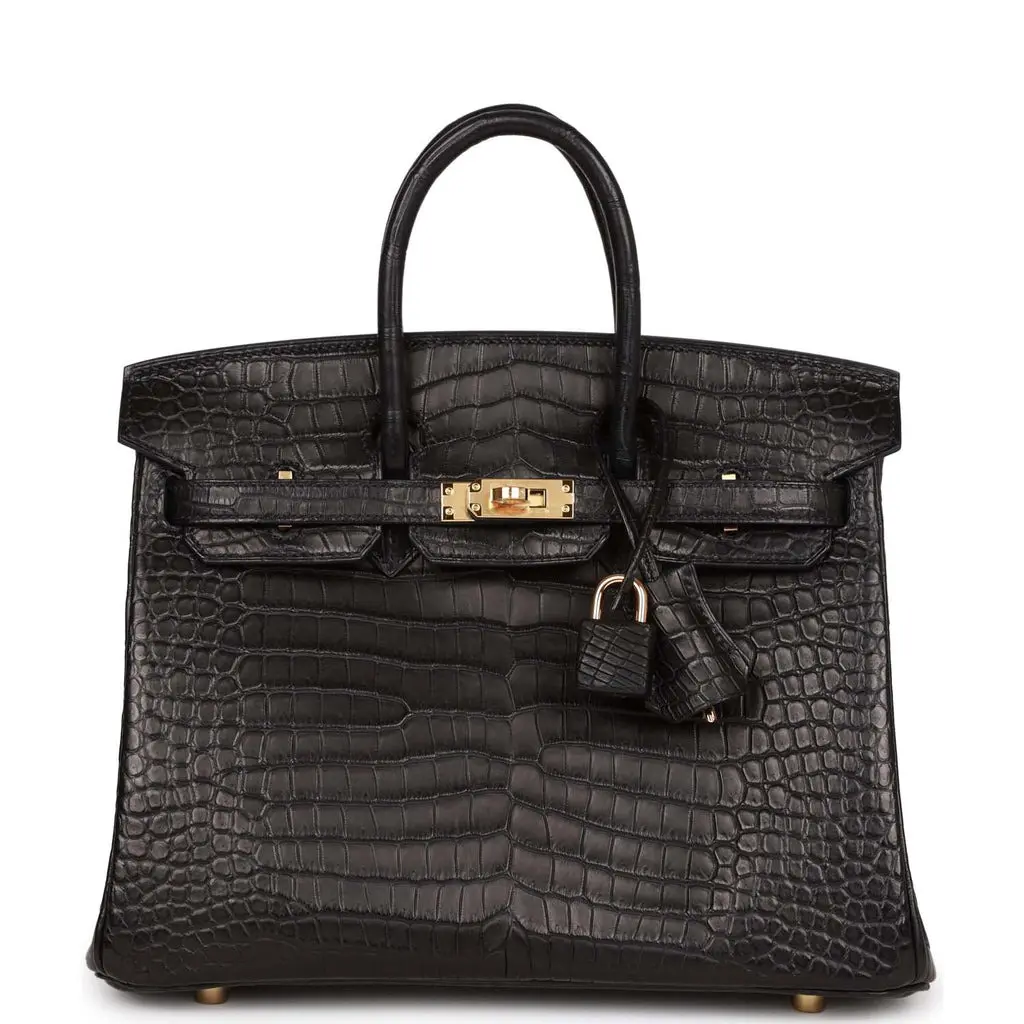 Hermès Birkin 25 Black Matte Porosus Crocodile Gold Hardware