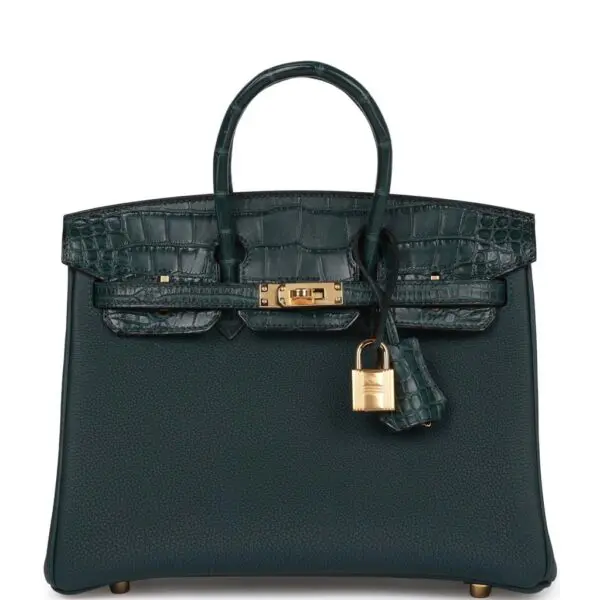 Hermès Birkin 25 Vert Cypress Matte Alligator and Togo Touch Gold Hardware