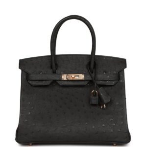 Hermès Birkin 30 Black Ostrich Rose Gold Hardware