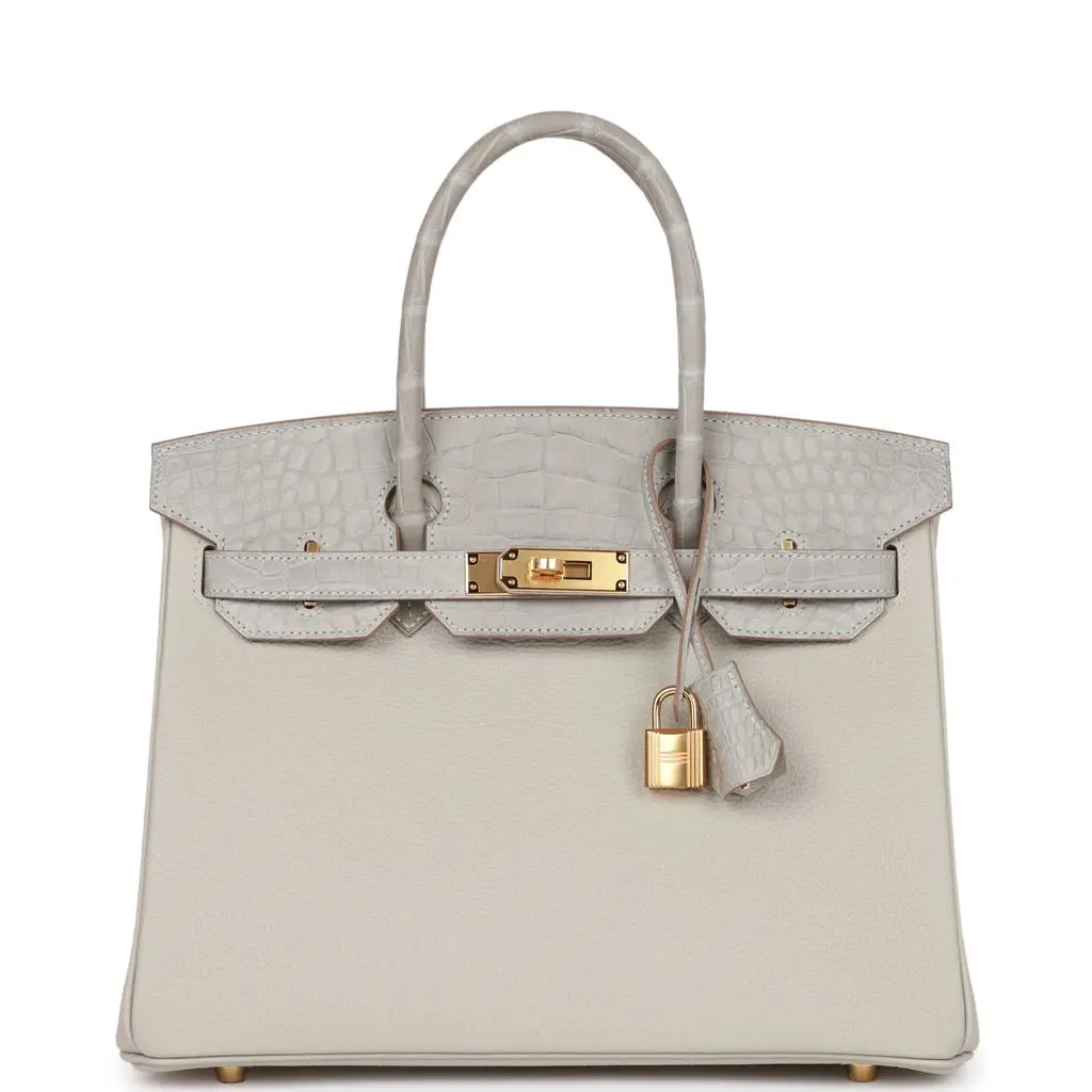 Hermès Birkin 30 Gris Perle Matte Alligator and Togo Touch Gold Hardware