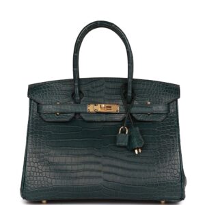 Hermès Birkin 30 Vert Fonce Matte Porosus Crocodile Gold Hardware