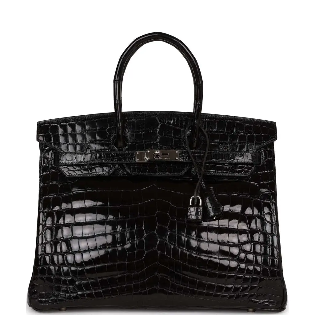 Hermès Birkin 35 Black Shiny Porosus Crocodile Palladium Hardware