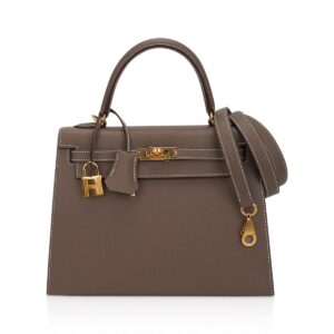 Hermes Kelly 25 Sellier Bag Neutral Etoupe Epsom Gold Hardware