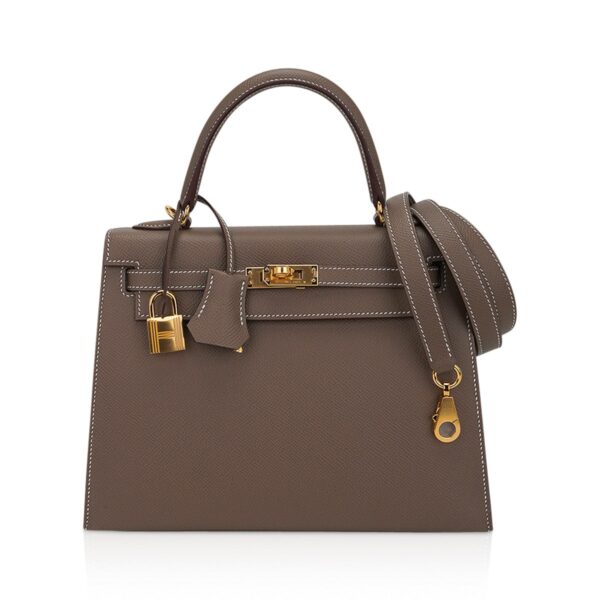 Hermes Kelly 25 Sellier Bag Neutral Etoupe Epsom Gold Hardware