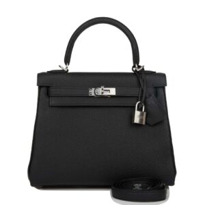 Hermès Kelly Retourne 25 Black Togo Palladium Hardware