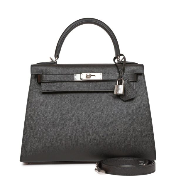 Hermès Kelly Sellier 28 Black Epsom Palladium Hardware